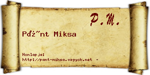 Pánt Miksa névjegykártya
